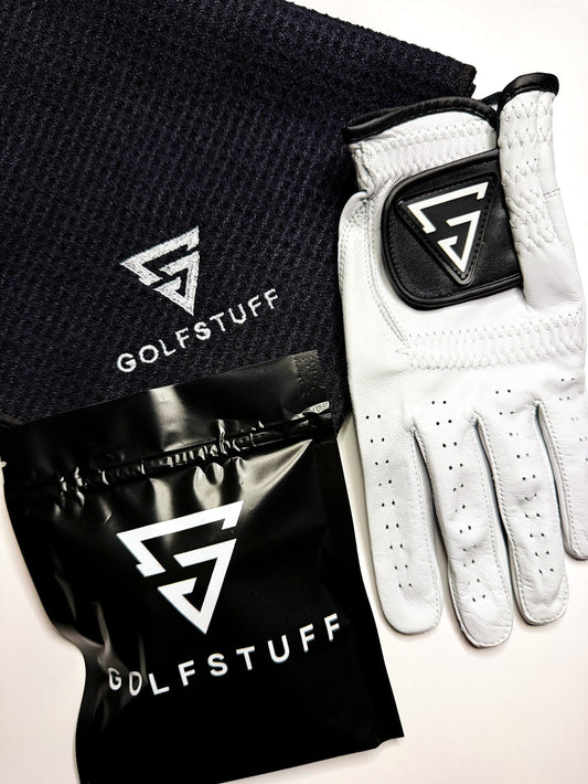 The Tee Off Collection - tees, glove and towel laid out together